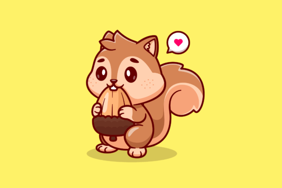Download Cute Squirrel Eating Acorn Cartoon - Squirrel Collection