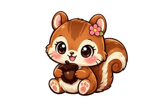 Download Cute Baby Squirrel Holding Acorn Sticker - Squirrel Collection