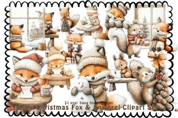 Download Cozy Christmas Fox &amp; Squirrel Clipart - Fox Collection