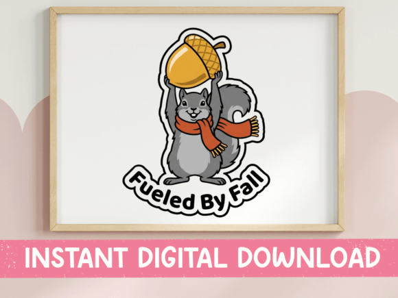 Download Fueled by Fall Squirrel Acorn Sticker - Squirrel Collection