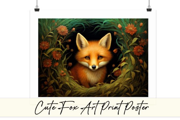 Download Cute Baby Fox in Nature Art Print Poster - Fox Collection